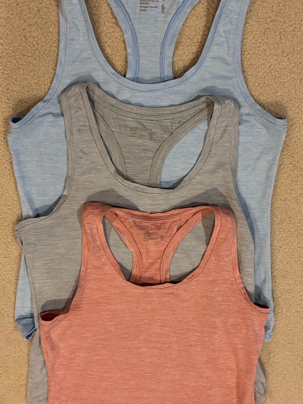 Jockey Women's Racerback 3 Tank Tops - Light Blue, Gray, Coral Sz S Preowned